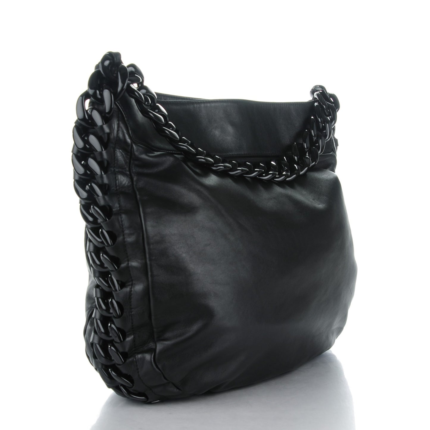 Calfskin Modern Chain Rhodoid Hobo Black