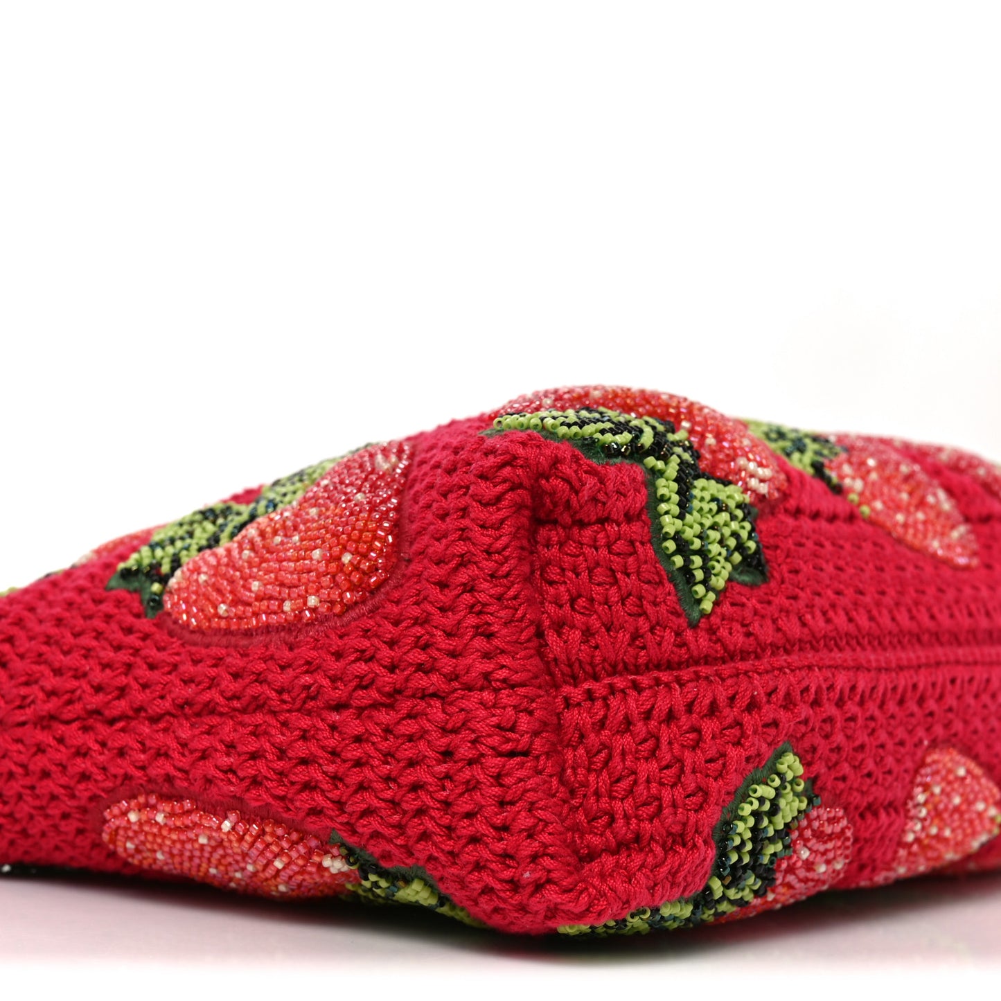 Crochet Beaded Strawberry Mini Flamenco Knot Clutch With Chain Red