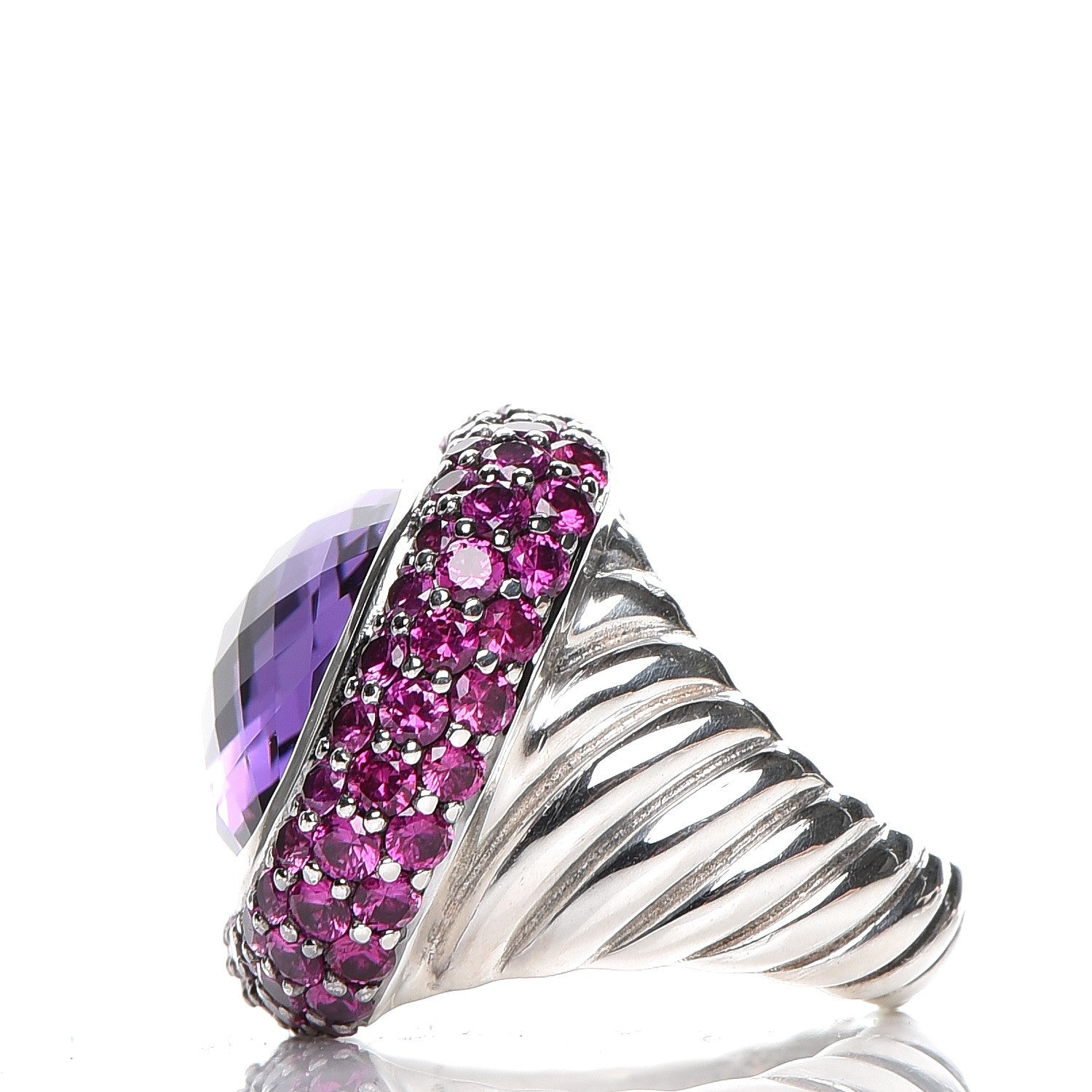 David Yurman Sterling Silver Amethyst Pink Sapphire 18mm Waverly Ring 49 5 3 of 5