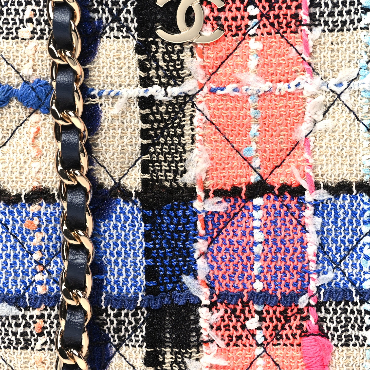 Chanel Tweed Quilted Round Clutch With Chain Blue Orange Multicolor 8 of 10