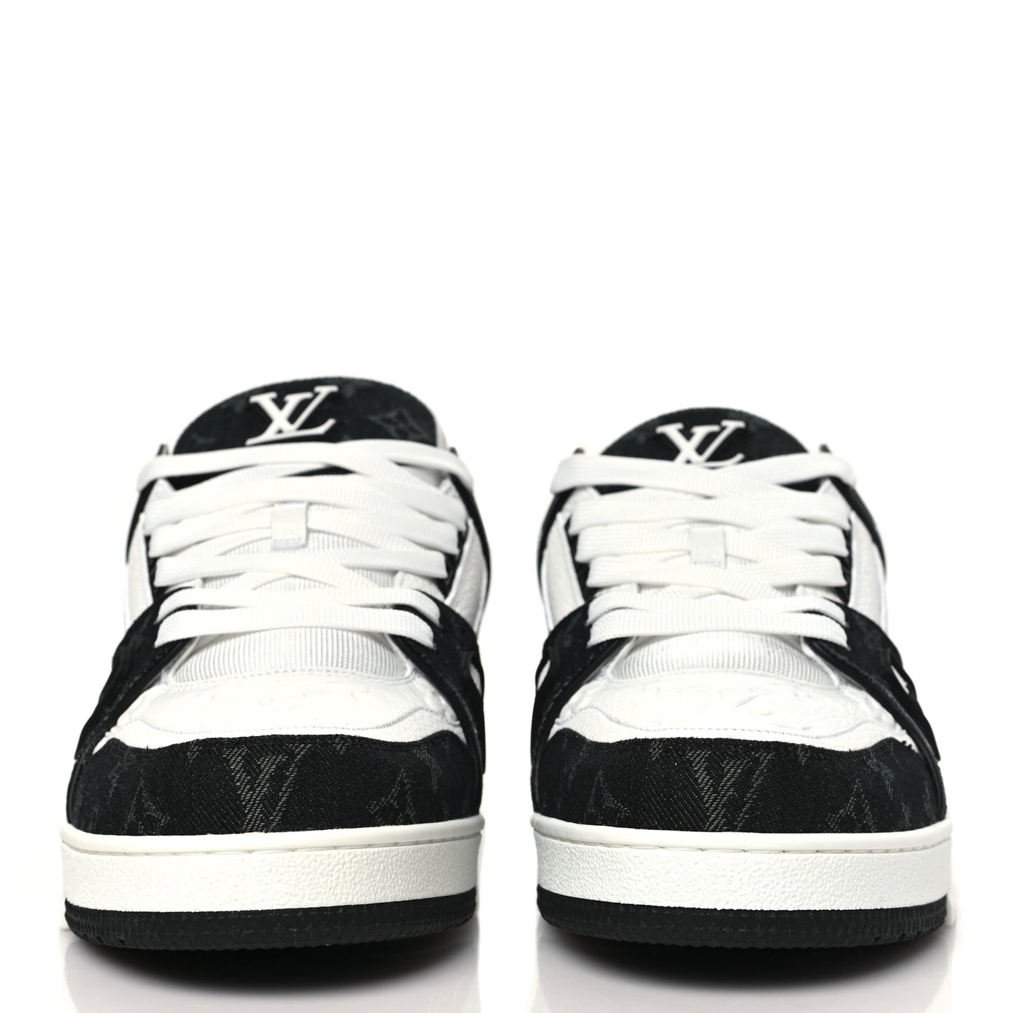 Calfskin Embossed Monogram Denim Mens LV Trainer Sneakers 12 Black