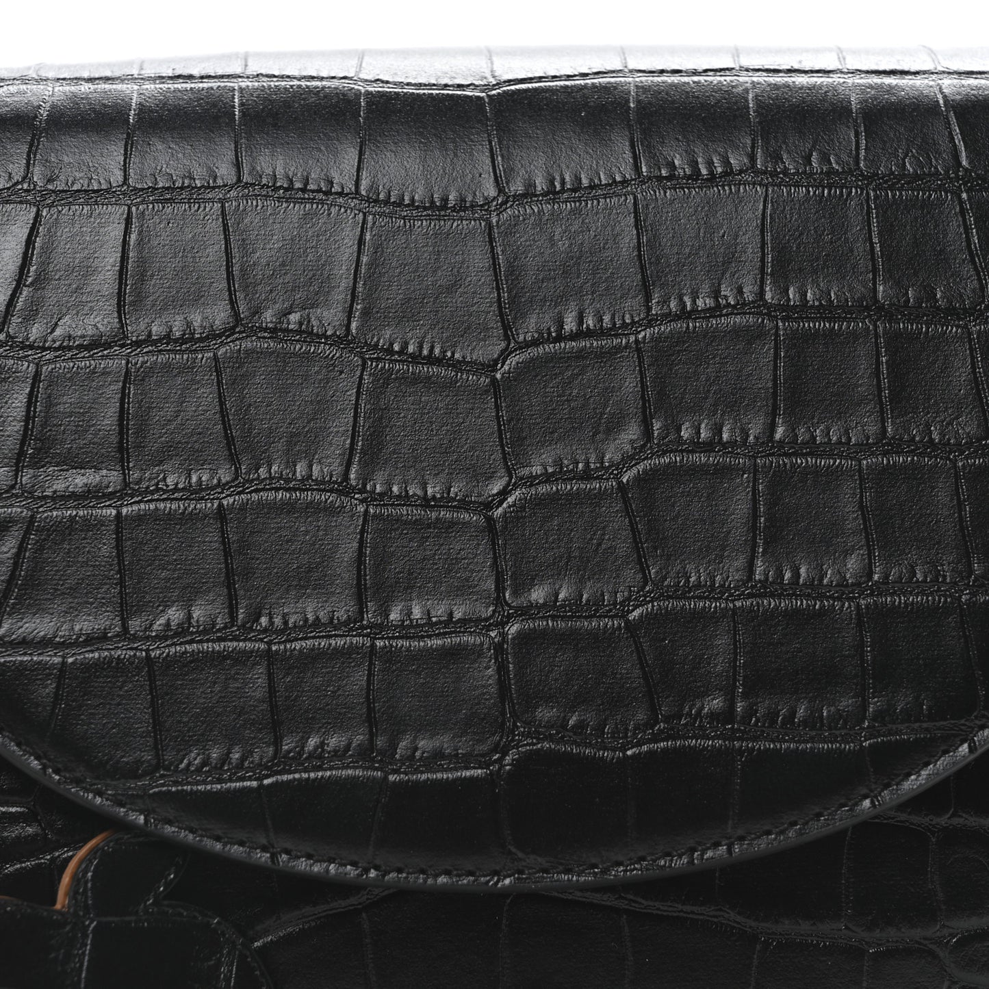 Embossed Crocodile Effect Medium Frayme Flap Shoulder Bag Black