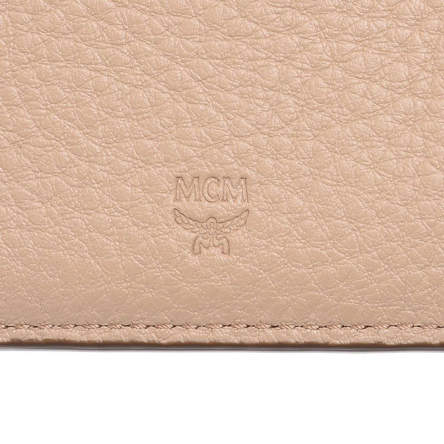 MCM Calfskin Signature Monogram Klara Two Fold Wallet Beige 6 of 7