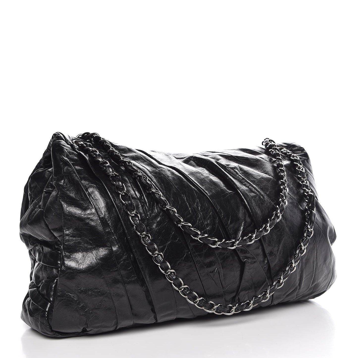Glazed Calfskin Twisted Maxi Flap Black