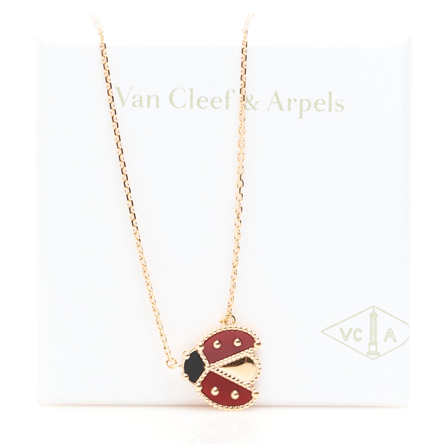 18K Rose Gold Carnelian Black Onyx Lucky Spring Open Wings Lady Bug Pendant Necklace