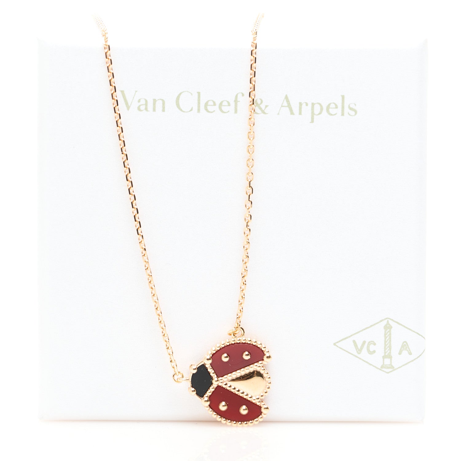 Van Cleef & Arpels 18K Rose Gold Carnelian Black Onyx Lucky Spring Open Wings Lady Bug Pendant Necklace 5 of 6