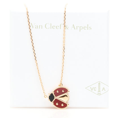 Van Cleef & Arpels 18K Rose Gold Carnelian Black Onyx Lucky Spring Open Wings Lady Bug Pendant Necklace 5 of 6