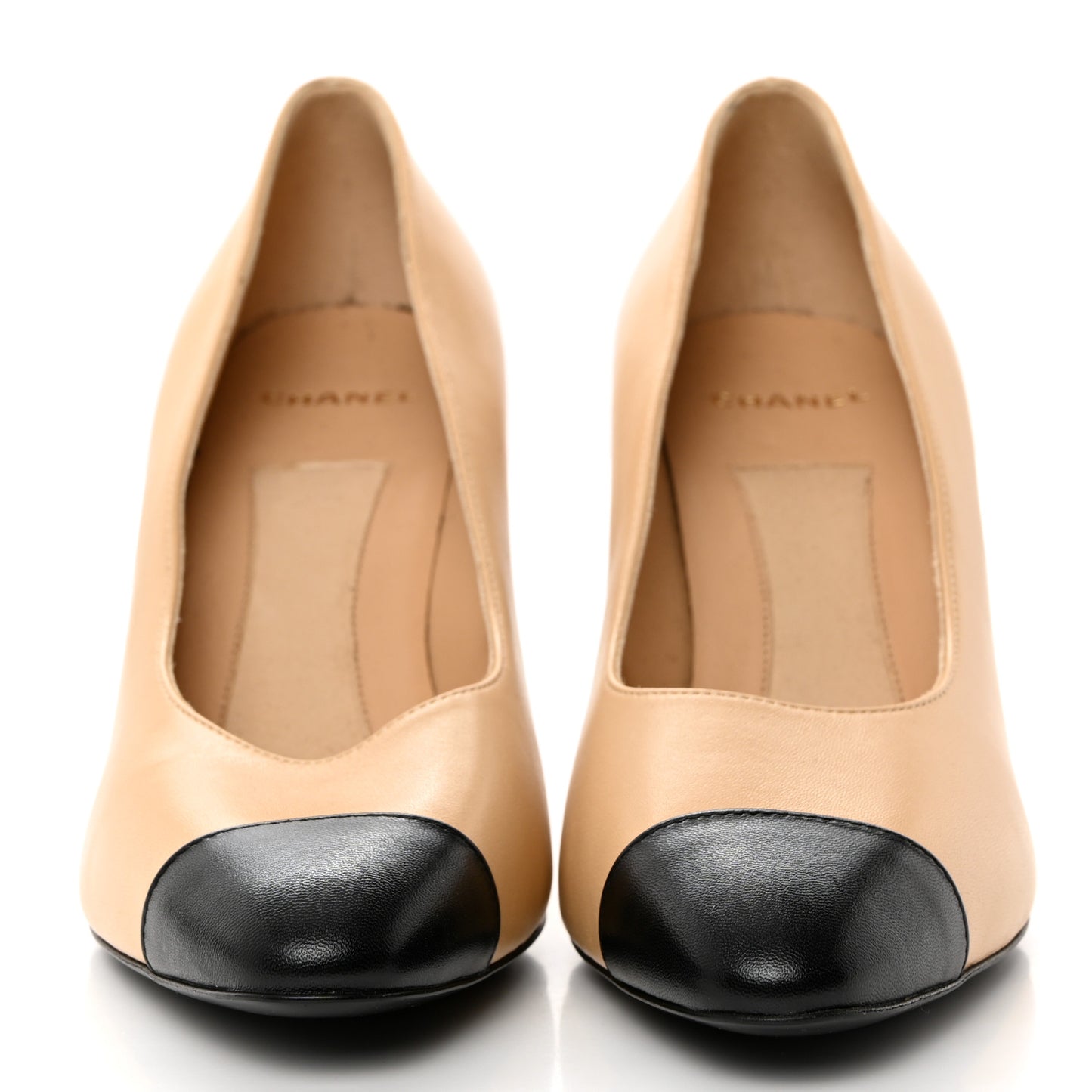 Lambskin Patent Cap Toe Pearl Pumps 40 Beige Black