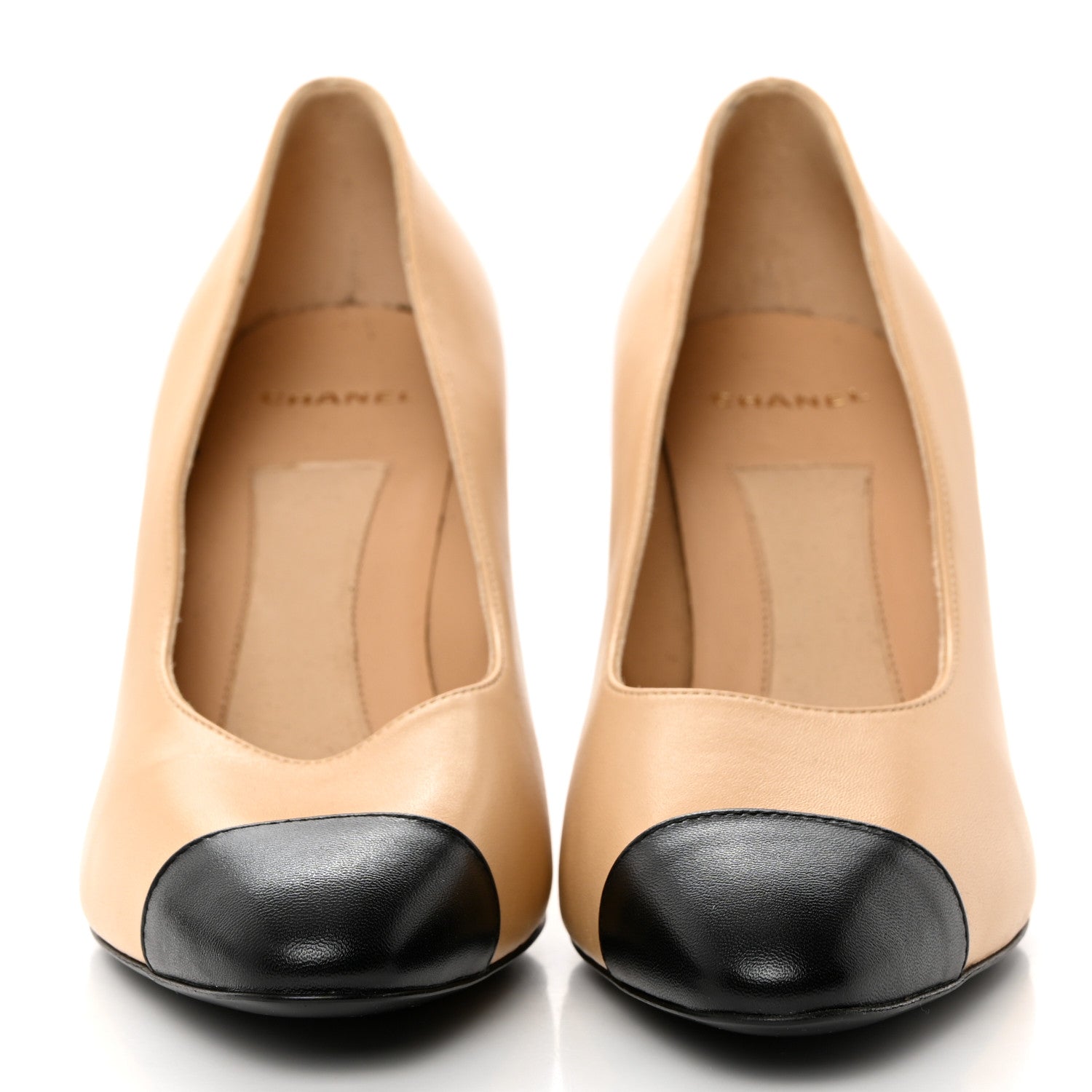 Chanel Lambskin Patent Cap Toe Pearl Pumps 40 Beige Black 2 of 8