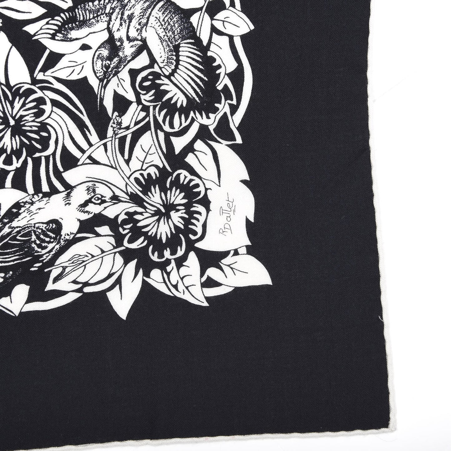 Cashmere Silk Jungle Love Tattoo Shawl 140 Bleu Black White