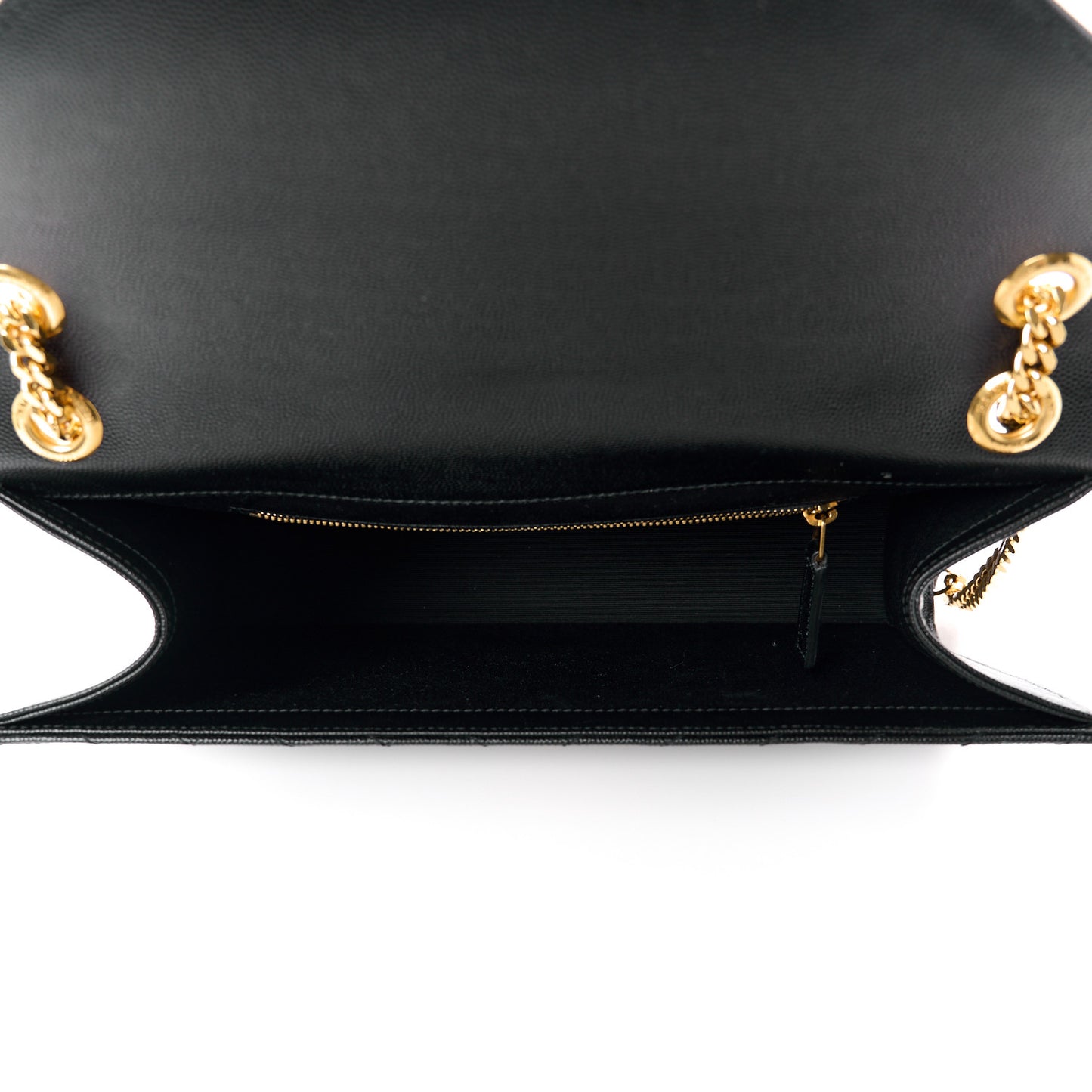 SAINT LAURENT Grain De Poudre Matelasse Chevron Large Monogram Satchel Black