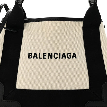 Balenciaga Cotton Canvas Calfskin Navy Cabas XS Natural Black 8 of 10