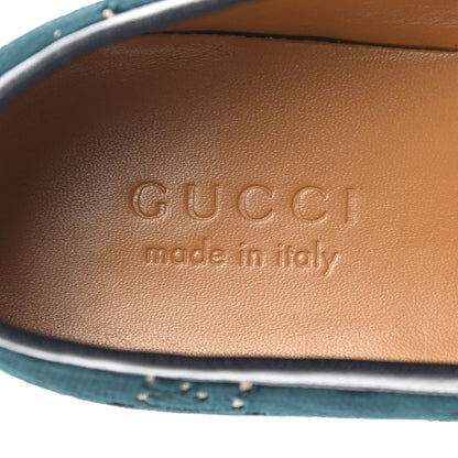 Gucci Velvet GG Monogram Horsebit Mens Jordaan Loafers 7.5 Blue Beige 7 of 8