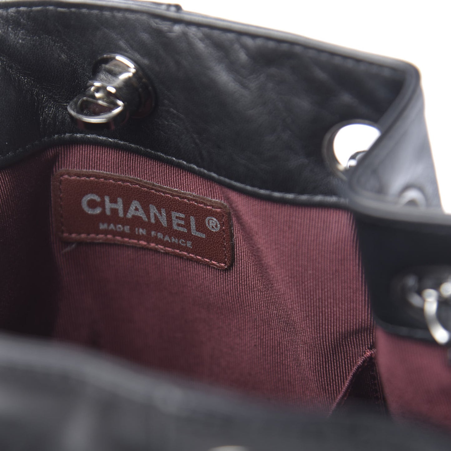Lambskin Quilted Pile Ou Face Drawstring Bag Black