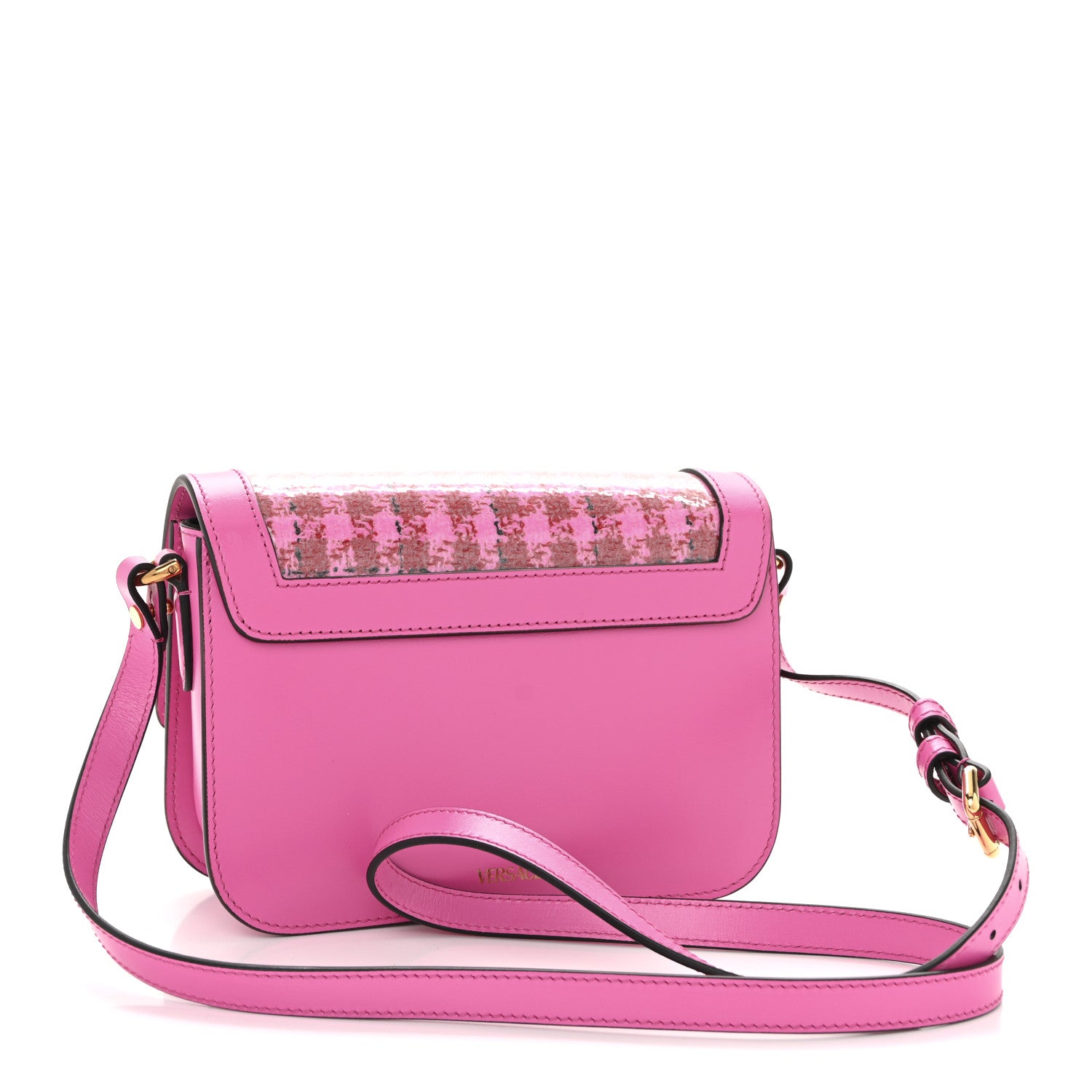 Versace Calfskin Vinyl Small Houndstooth La Medusa Crossbody Bag  Red Fuchsia 3 of 10