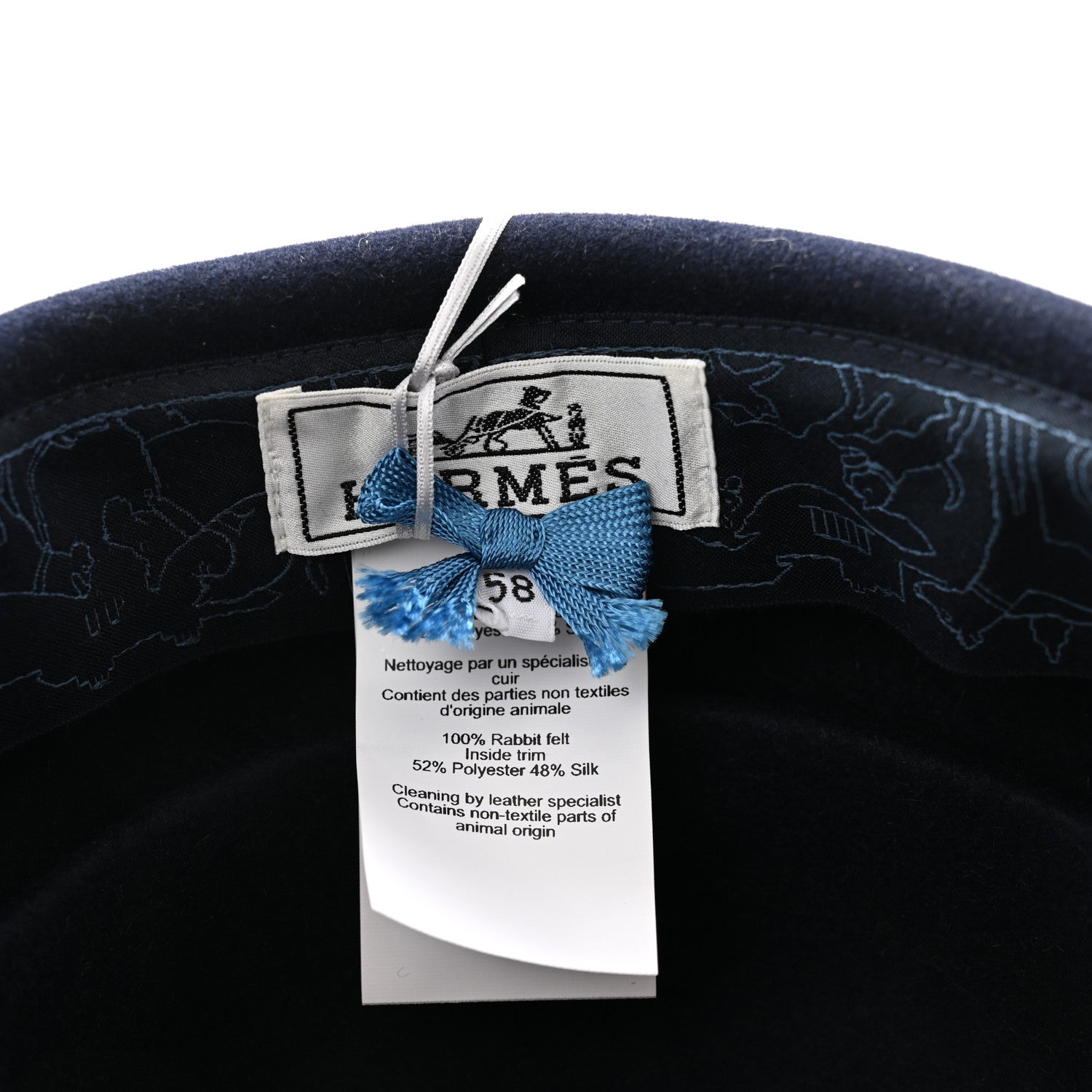 Hermes Rabbit Felt Foudre Pillbox Hat 58 Marine 8 of 8