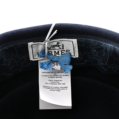 Hermes Rabbit Felt Foudre Pillbox Hat 58 Marine 8 of 8