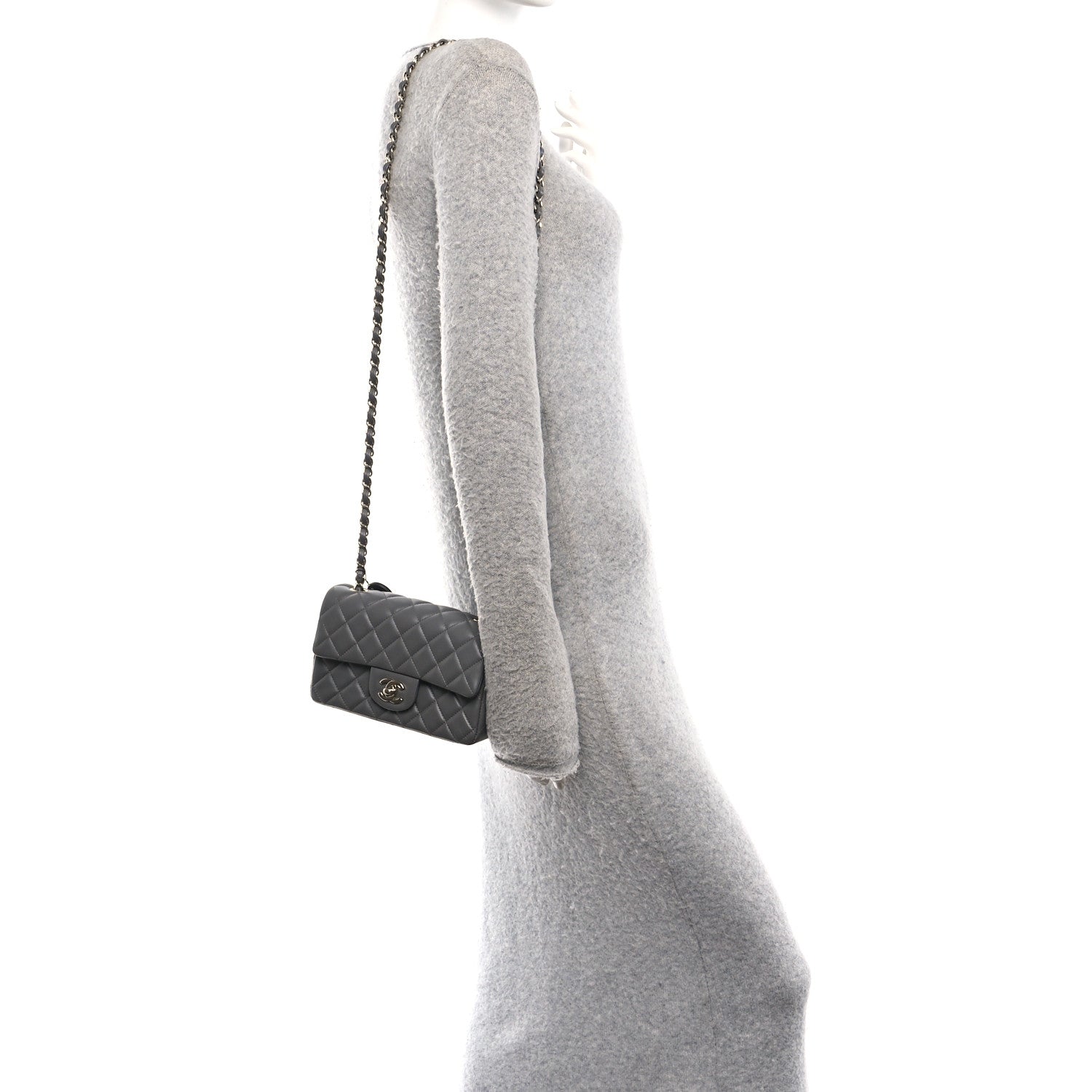 Chanel Lambskin Quilted Mini Rectangular Flap Grey 2 of 12