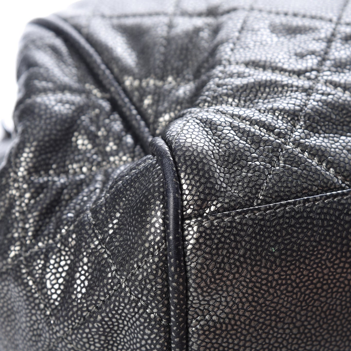 Metallic Caviar Quilted Timeless Accordion Flap Dark Silver