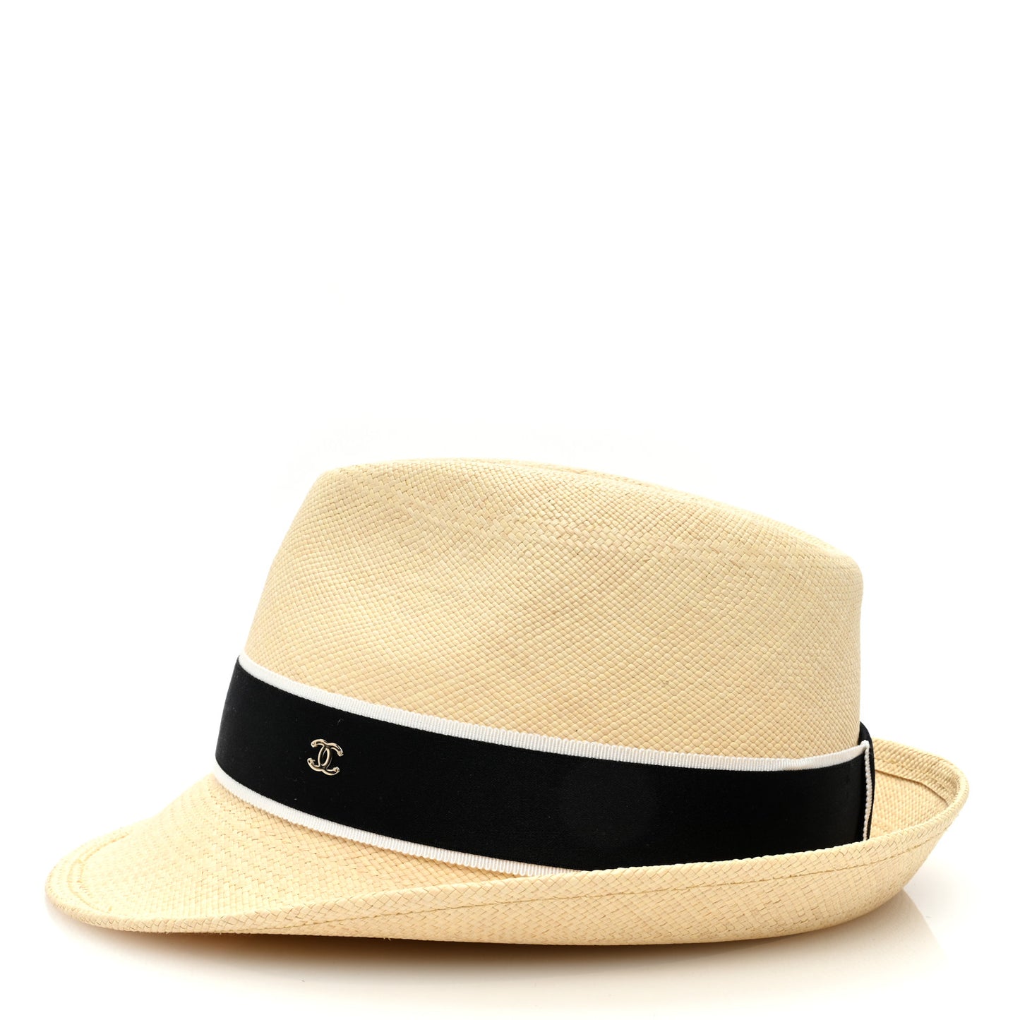 Straw Grosgrain Ribbon Fedora Hat S Beige Black