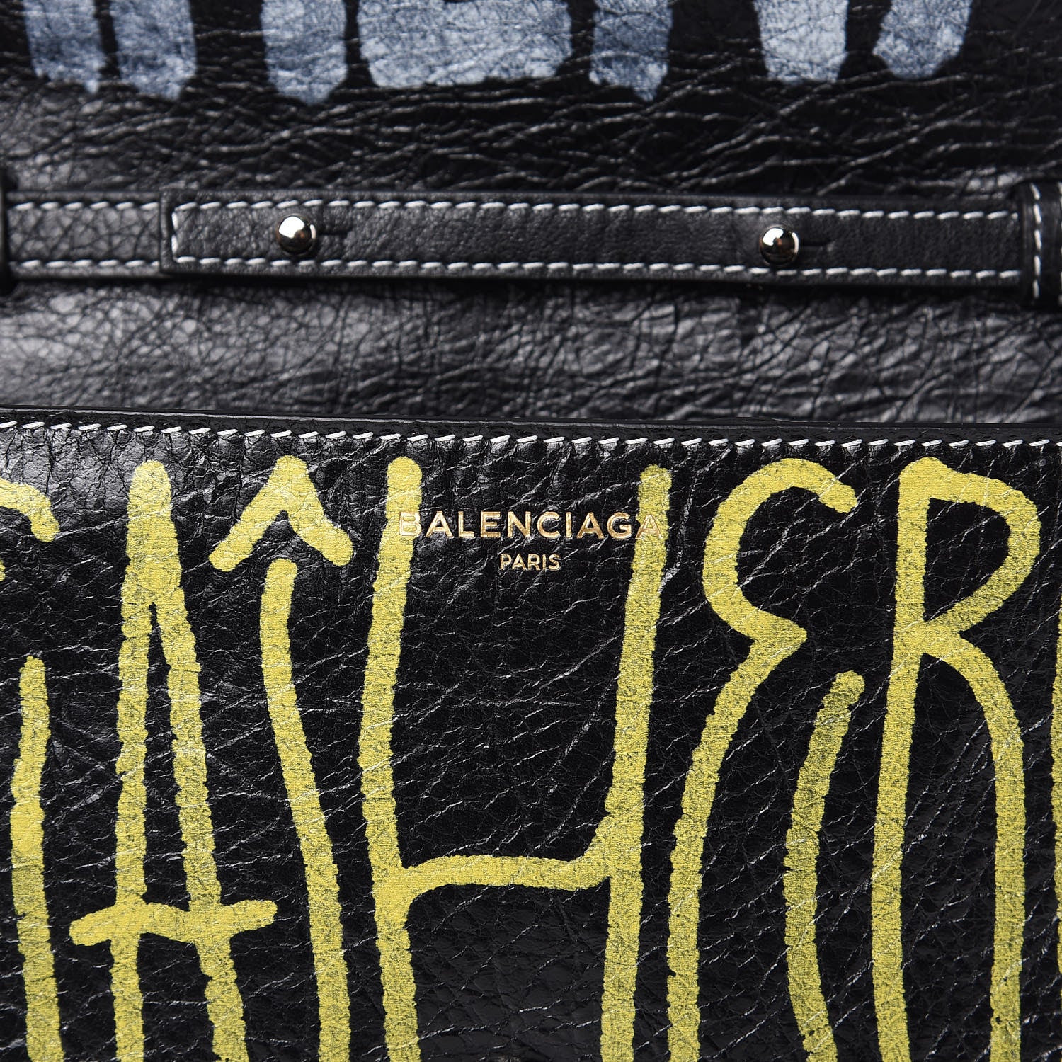 Balenciaga Agneau Arena Graffiti All Over Bazar Chain Shoulder Bag Black Multicolor 6 of 9