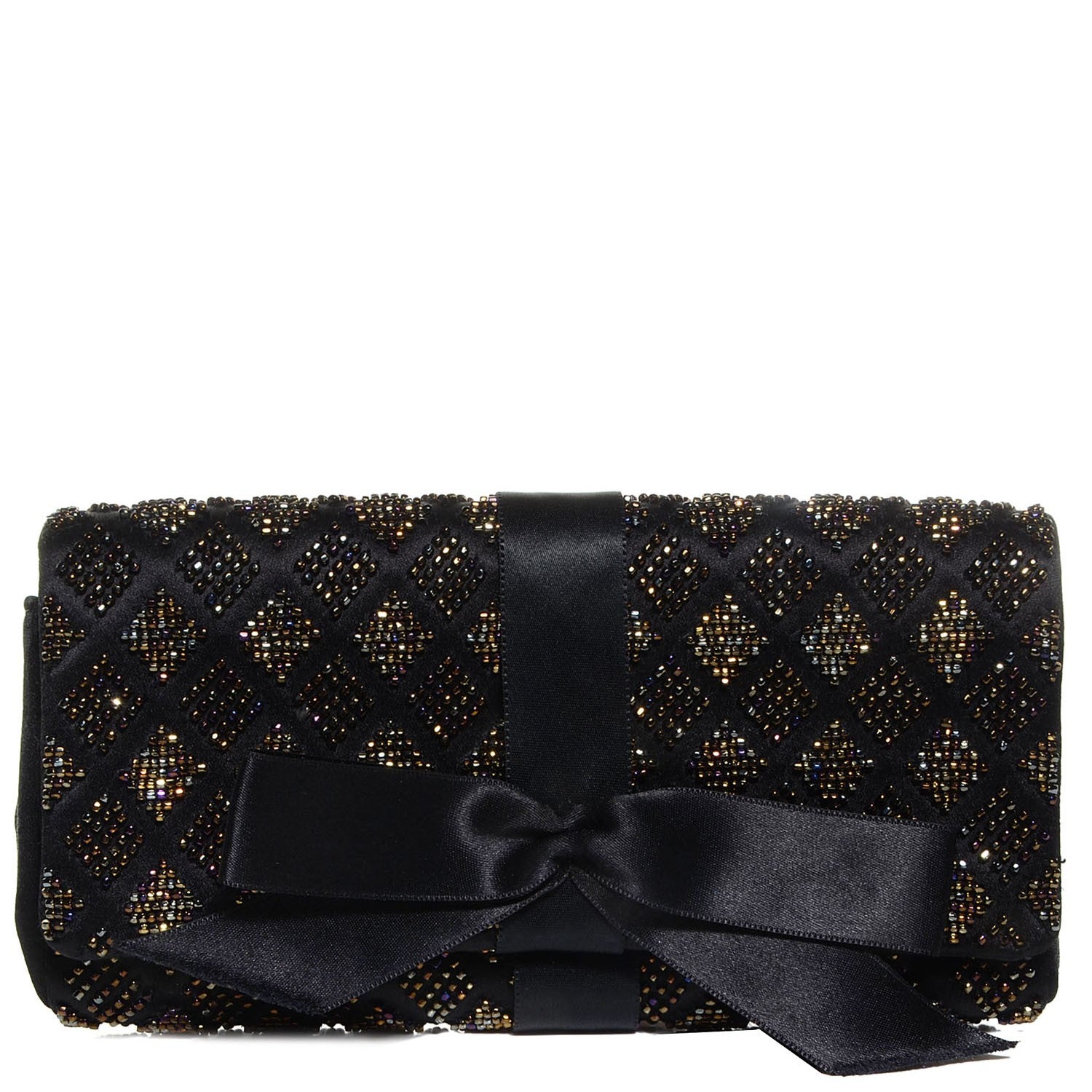 Chanel Satin Beaded Ribbon Bow Clutch Black 1 of 7