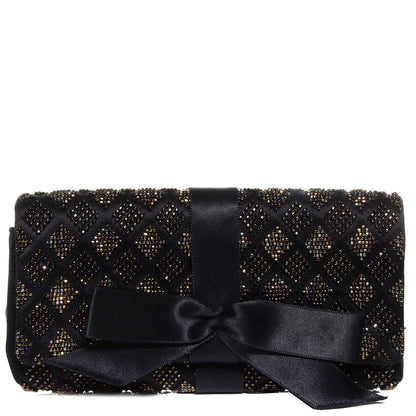 Chanel Satin Beaded Ribbon Bow Clutch Black 1 of 7