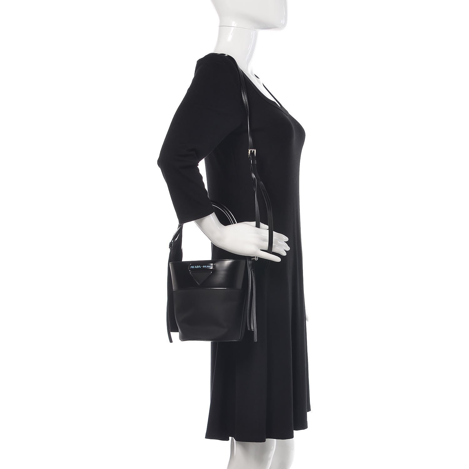 Prada Tessuto Spazzolato Ouverture Bucket Bag Black 2 of 10