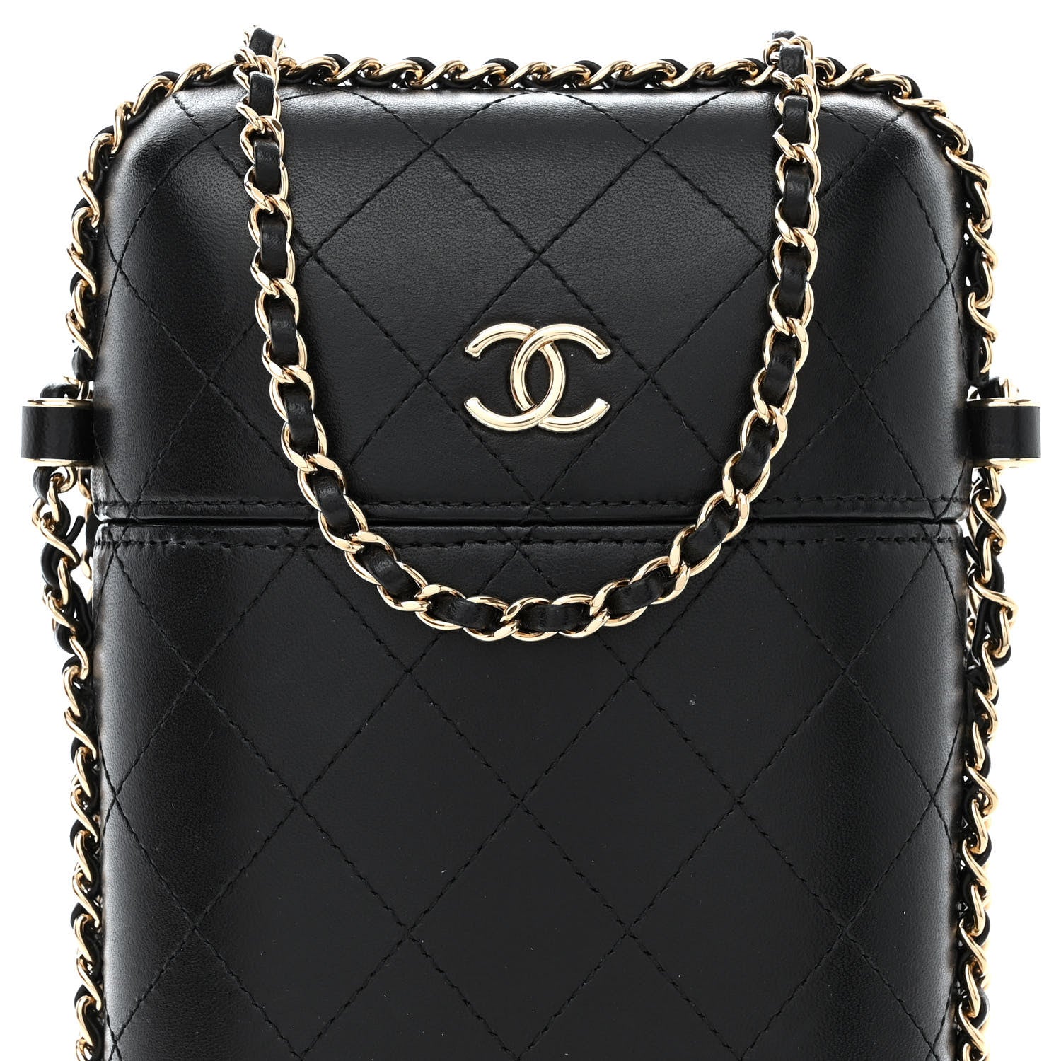 Chanel Lambskin Quilted Chain Around Phone Holder Black 8 of 10