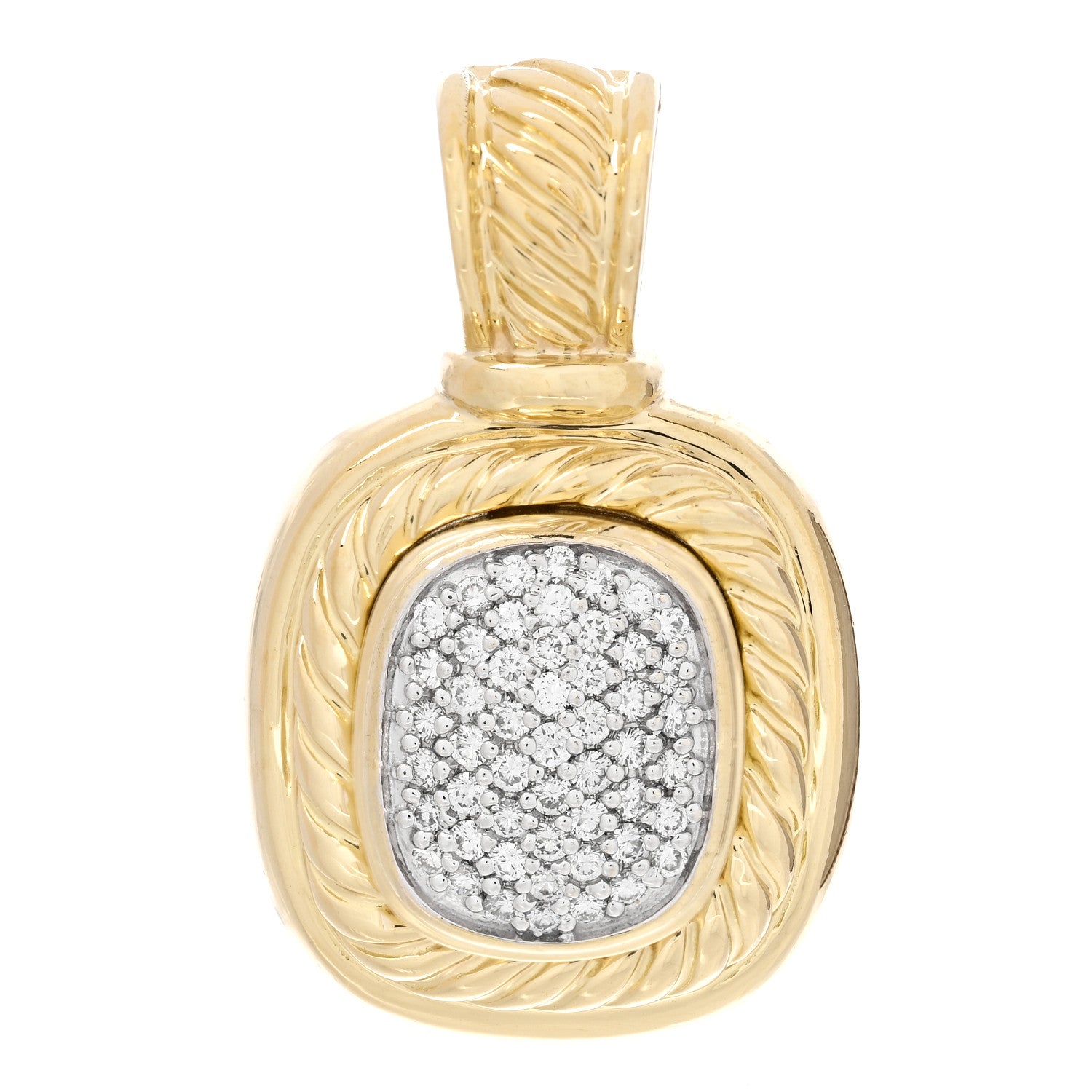David Yurman 18K Yellow Gold Diamond Pave 20mm Albion Enhancer Pendant 1 of 3