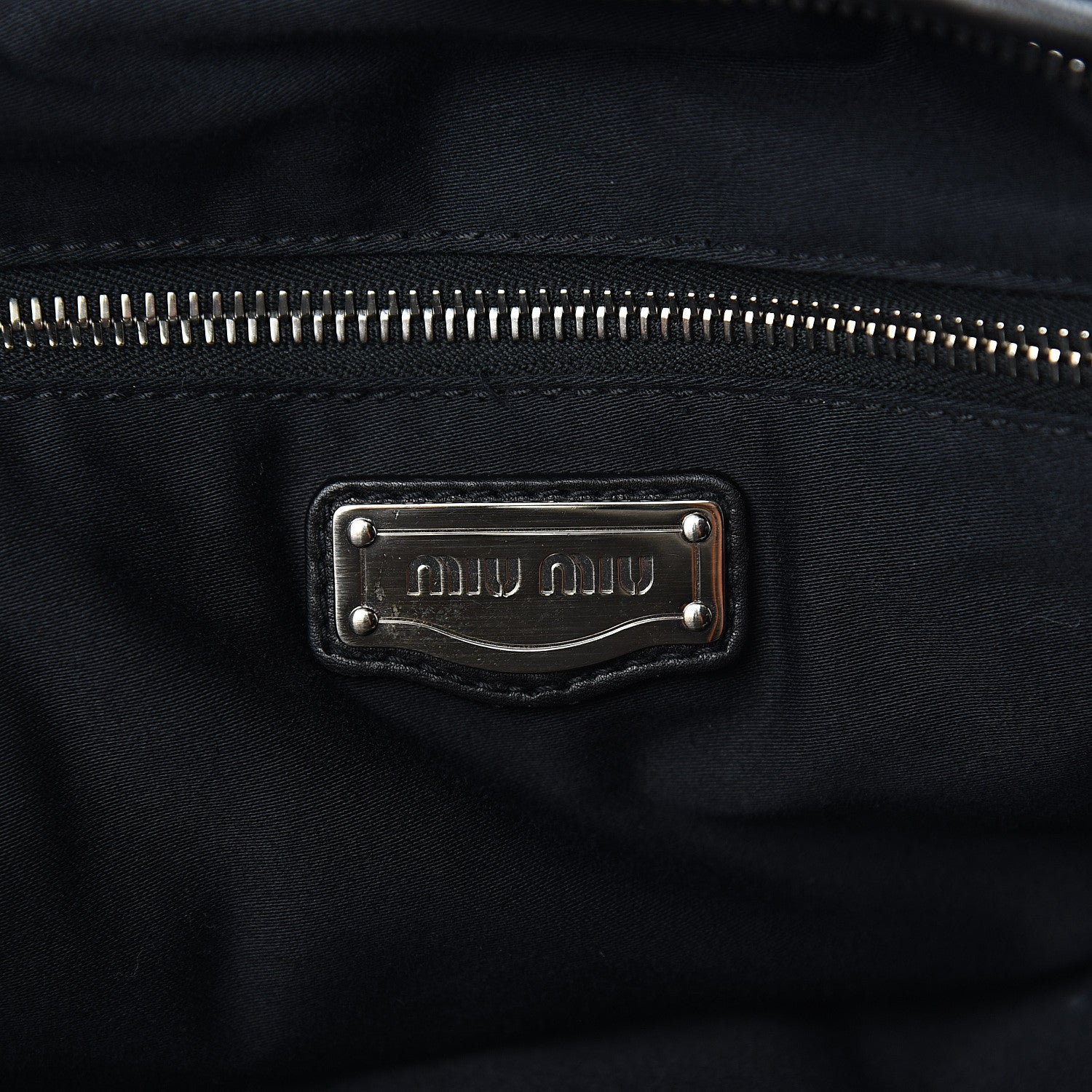 Miu Miu Nappa Plisse Zip Satchel Black 5 of 11