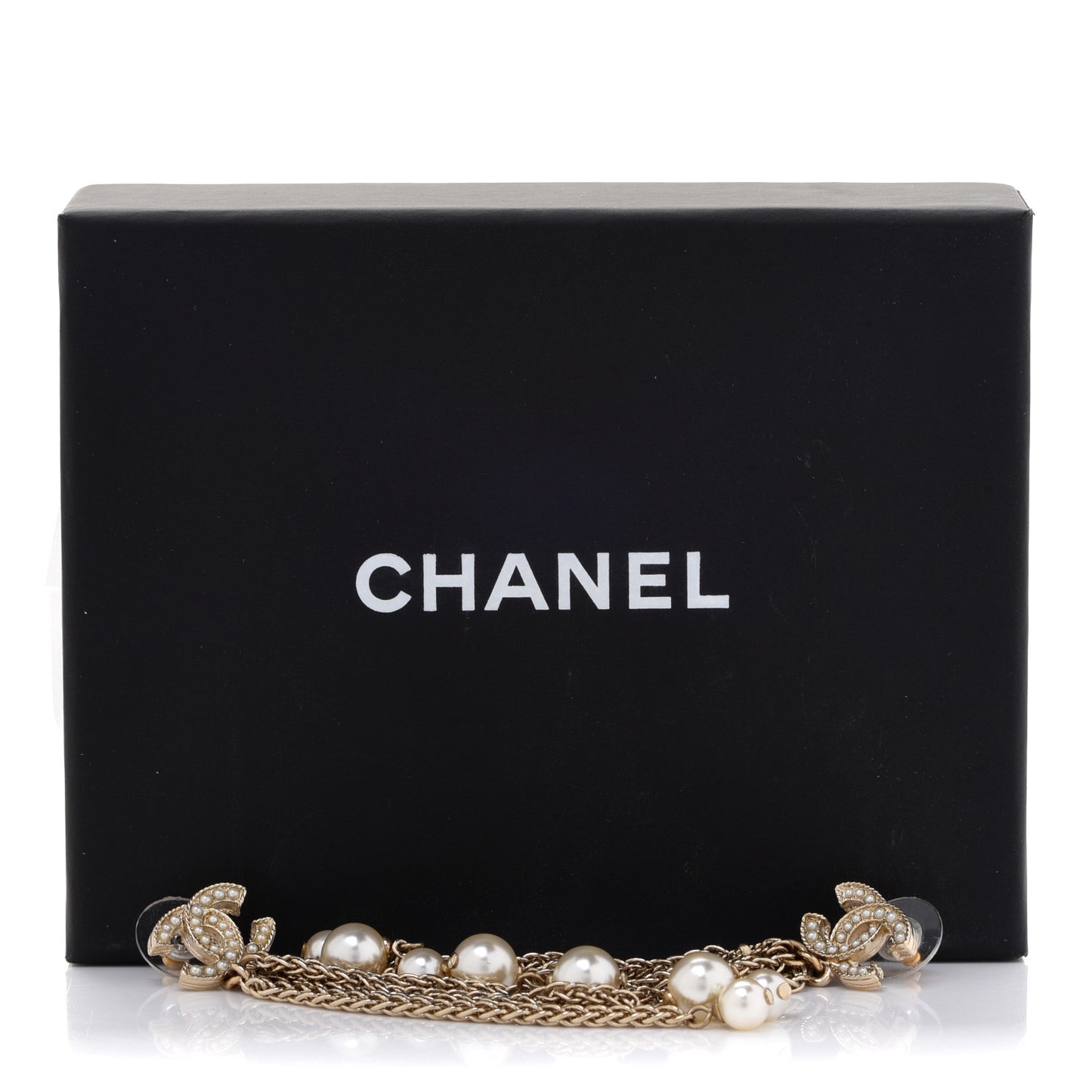 Glass Pearl CC Long Drop Earrings Gold