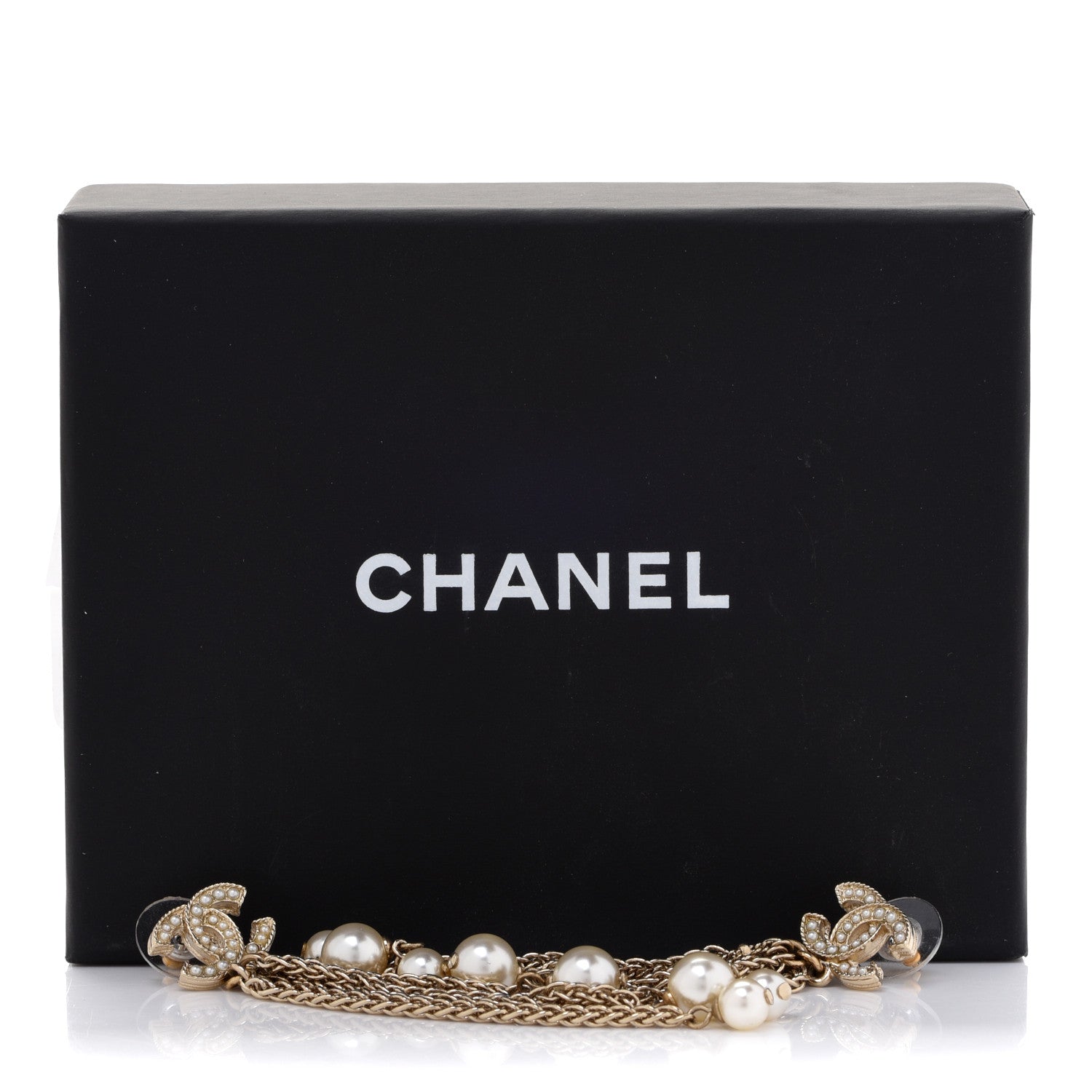 Chanel Glass Pearl CC Long Drop Earrings Gold 5 of 5