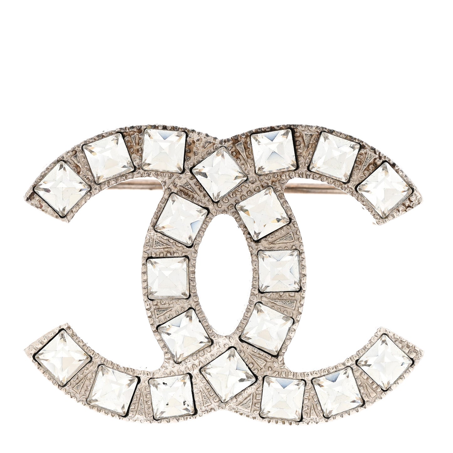 Crystal Baguette CC Mini Brooch Silver