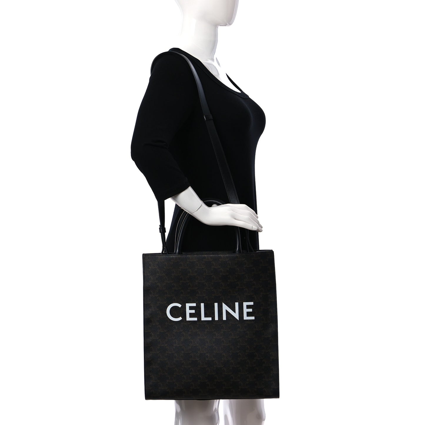 Triomphe Canvas Calfskin Medium Vertical Cabas Black