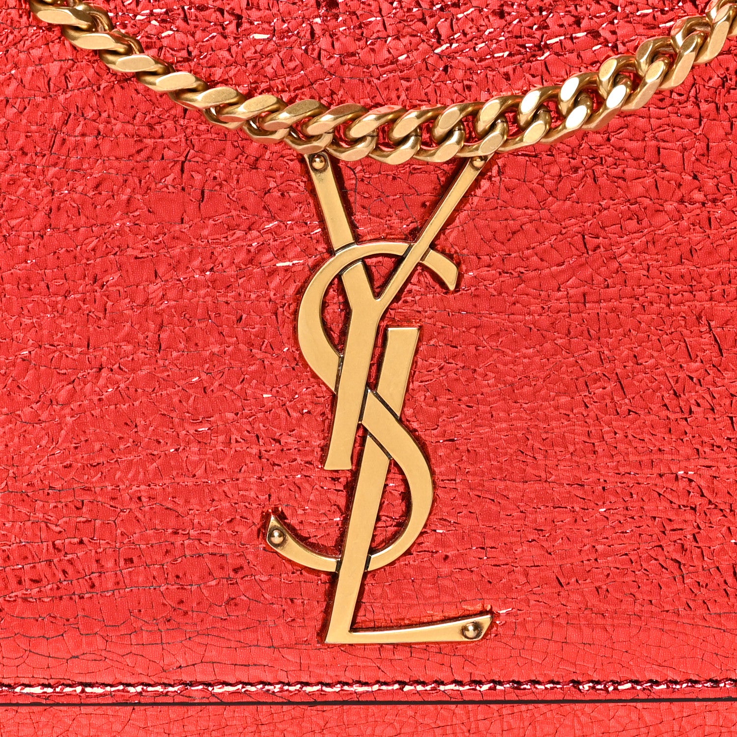 Saint Laurent Metallic Calfskin Small Classic Monogram Kate Satchel Red 7 of 9