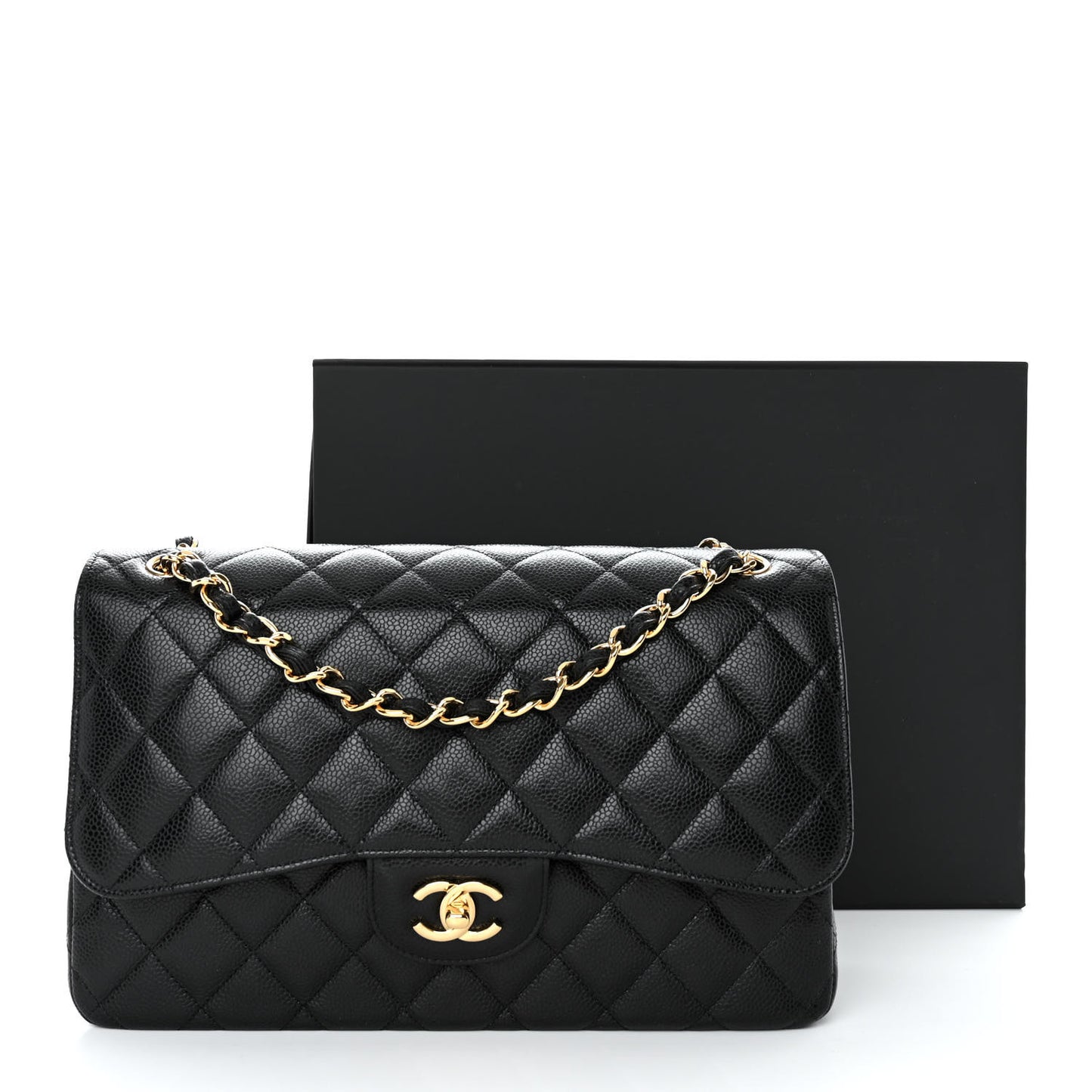 Caviar Quilted Jumbo Double Flap Black