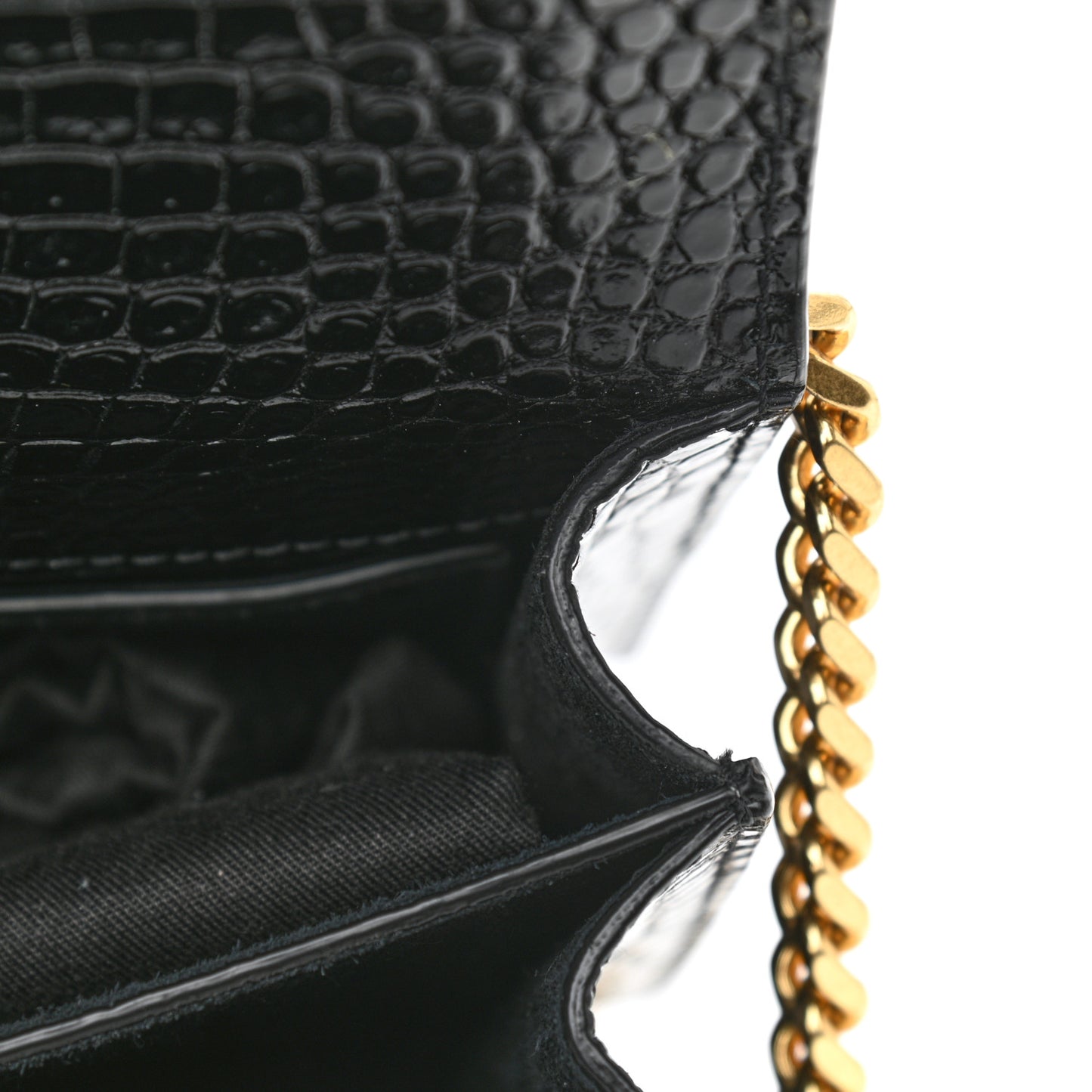 Calfskin Crocodile Embossed Medium Monogram Sunset Black