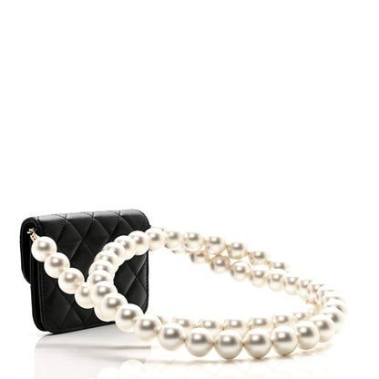 Chanel Calfskin Quilted Maxi Pearls Card Holder Flap With Chain Black 3 of 11