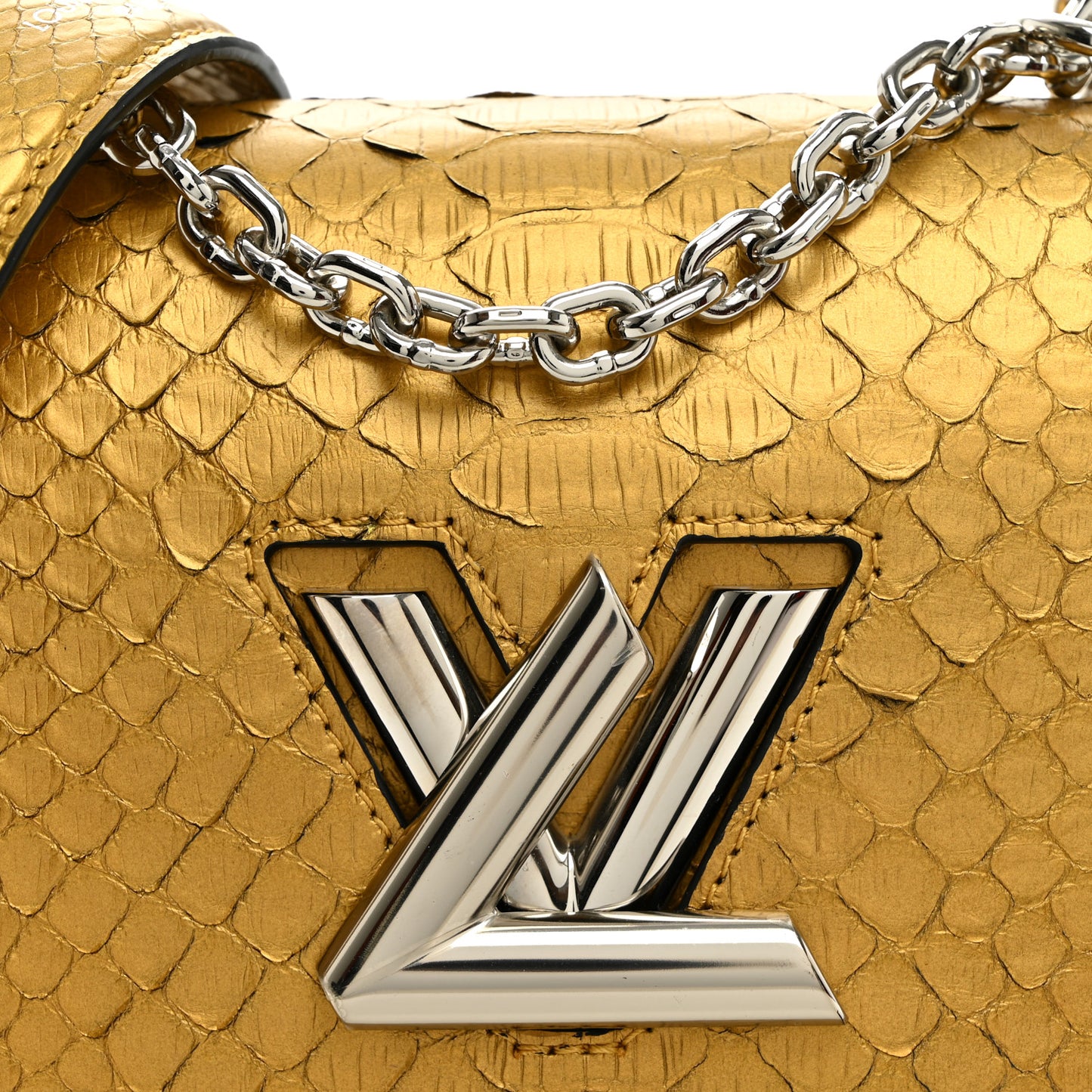 Metallic Snakeskin Twist Shoulder Bag PM Gold