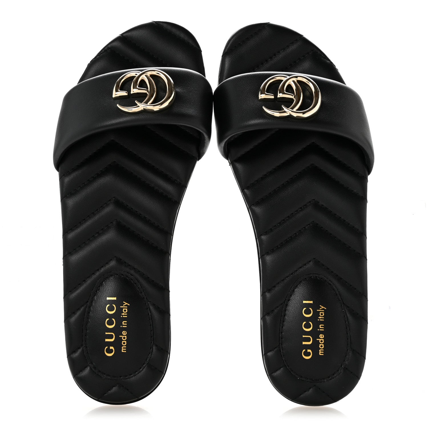 Gucci Nappa Matelasse GG Marmont Flat Slide Sandals 37.5 Black 2 of 11