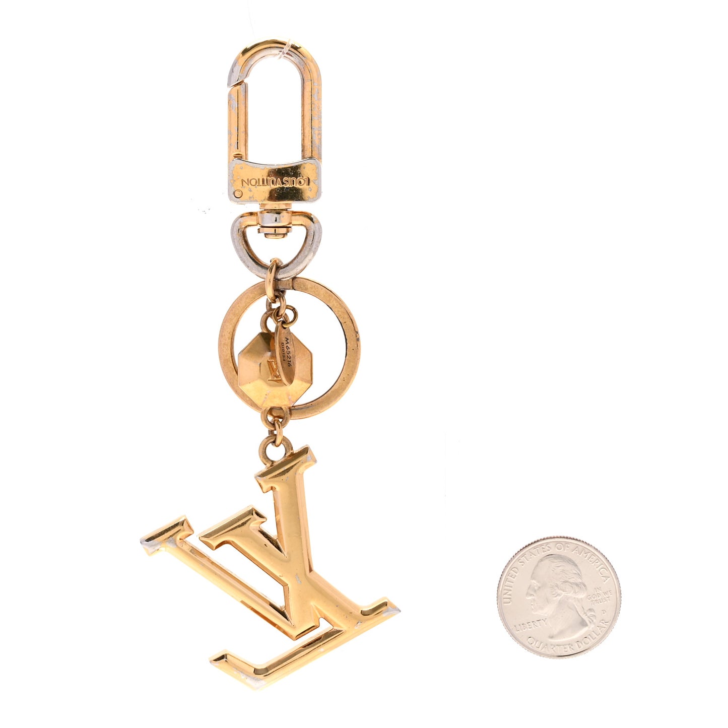 Metal LV Facettes Bag Charm Key Holder Gold