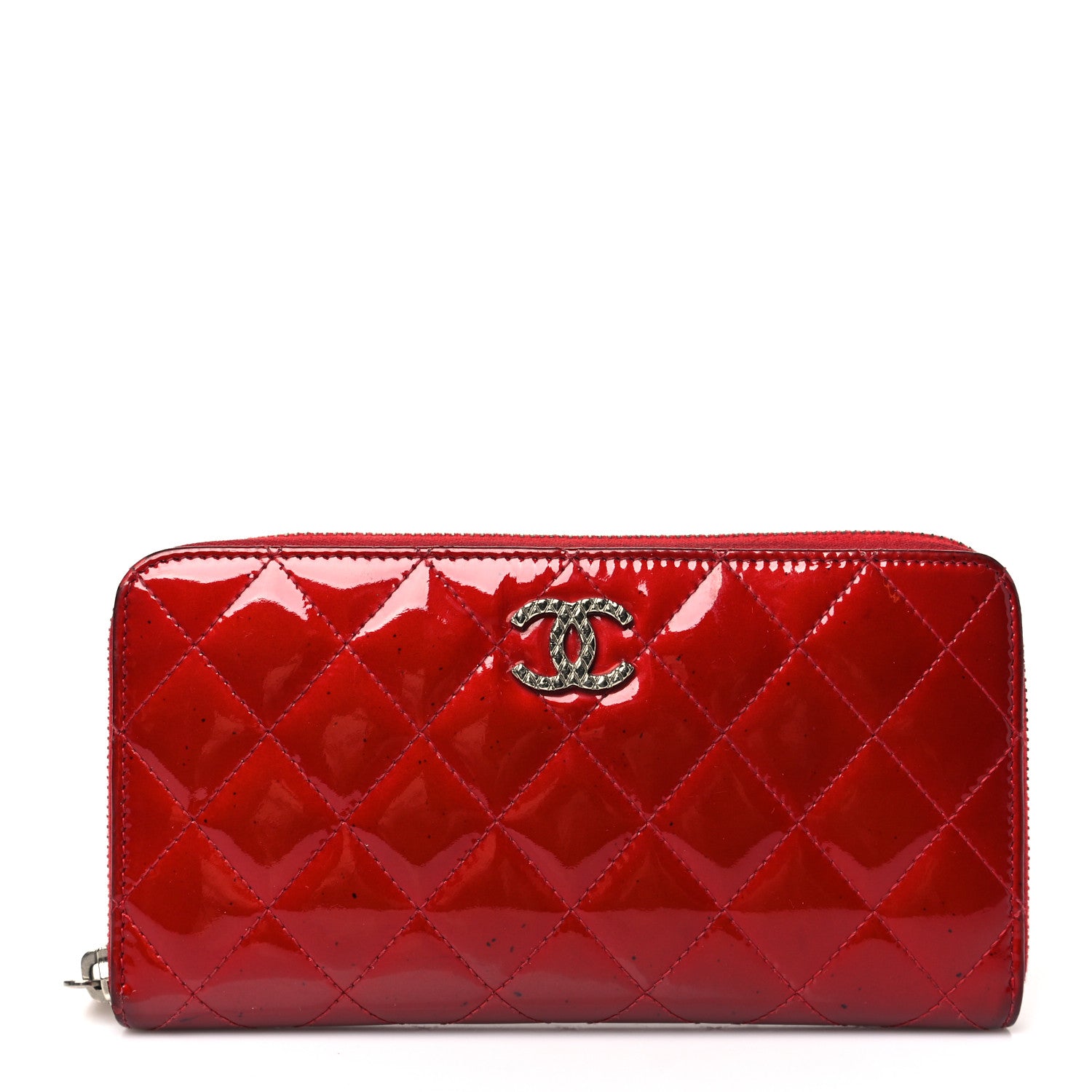 Chanel Patent Quilted Brilliant Zip Around Wallet Red 1 of 15