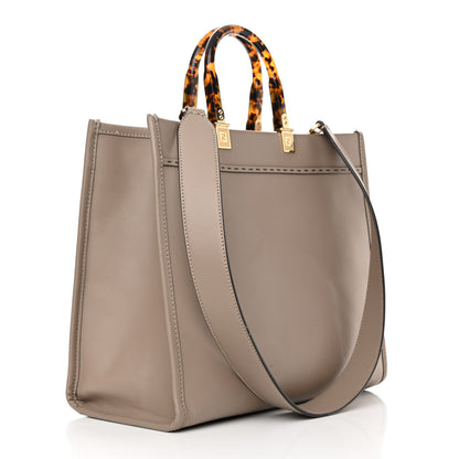 Fendi Vitello King Plexiglass Logo Embossed Medium Fendi Sunshine Shopper Tote Tortora 3 of 16