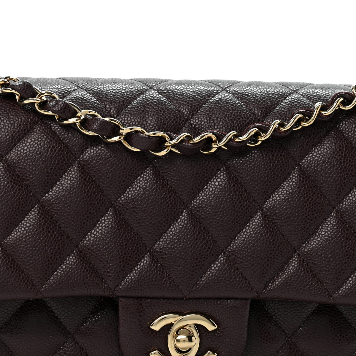 Caviar Quilted Medium Double Flap Dark Brown