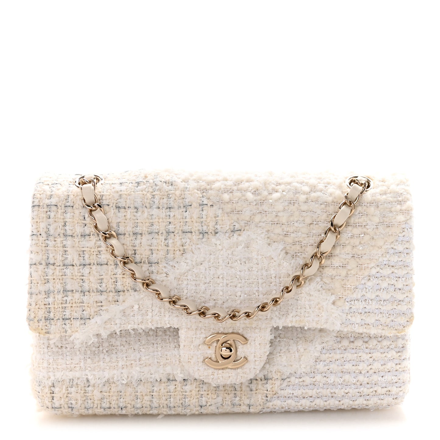 Tweed Patchwork Medium Double Flap White