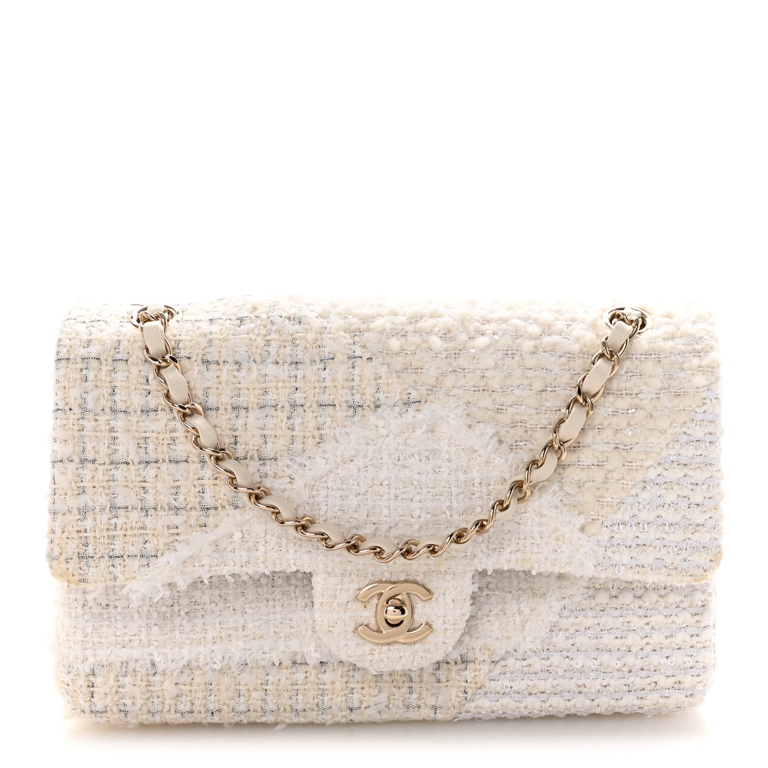Chanel Tweed Patchwork Medium Double Flap White 1 of 10