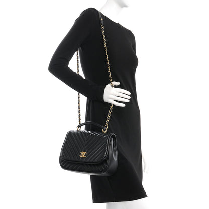 Chanel Lambskin Reverse Chevron Quilted Round Top Handle Flap Black 2 of 8