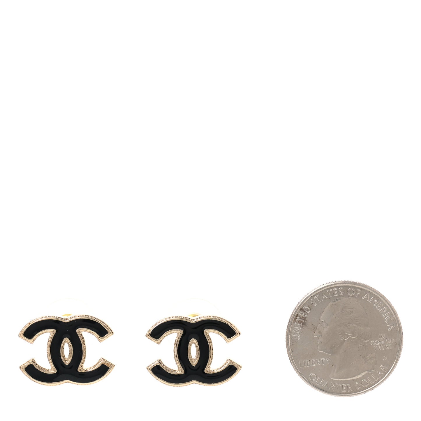 Metal Enamel CC Earrings Black Gold