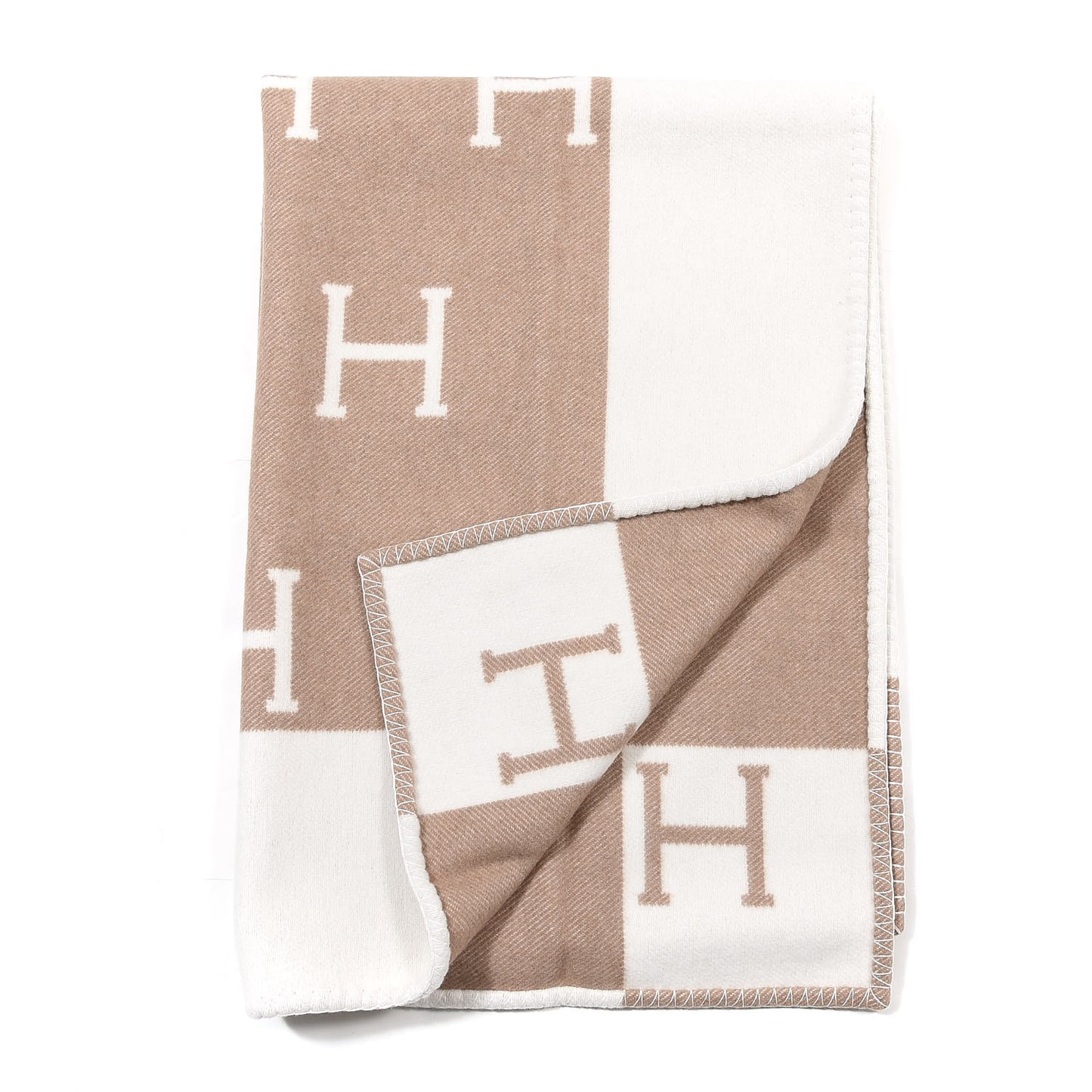 Wool Cashmere Avalon Baby Blanket Noisette Moyen White